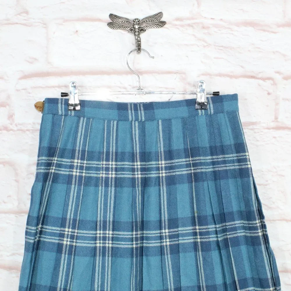 Vintage Harrods Blue 100% Wool Plaid Tartan Kilt Skirt Size 12 - Picture 5 of 9